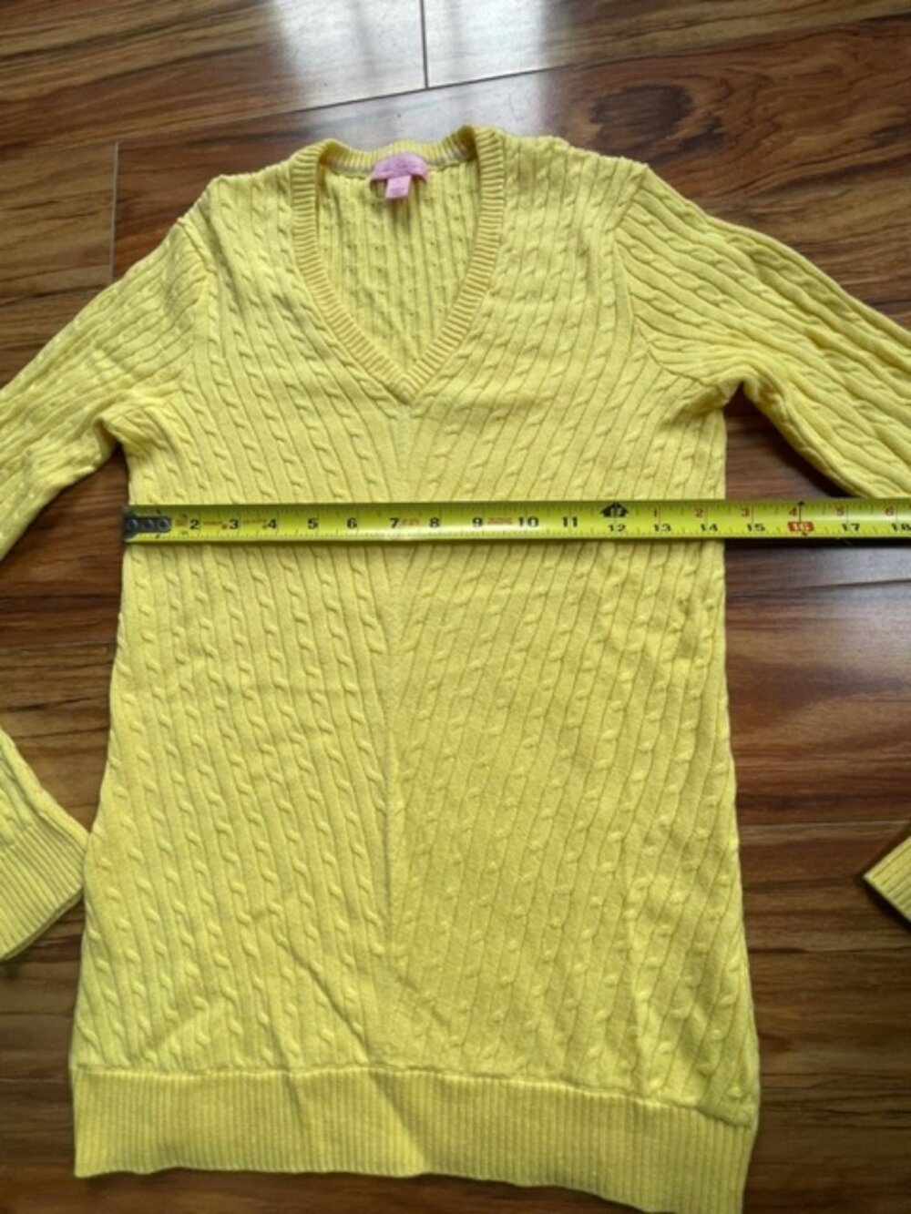 Lilly Pulitzer Women's V-Neck Cable Knit Long Sleeve Sweater, Yellow, Size S - Picture 7 of 7